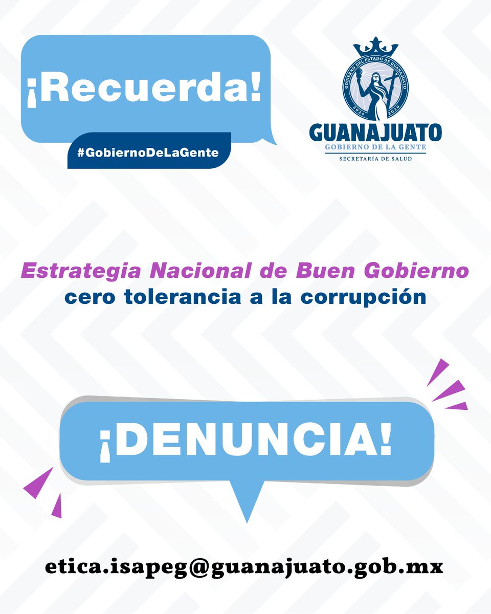saludgobgente's tweet photo. 📢 Denuncia cualquier irregularidad a etica.isapeg@guanajuato.gob.mx

#GobiernoDeLaGente https://t.co/lMXRTvTmNW