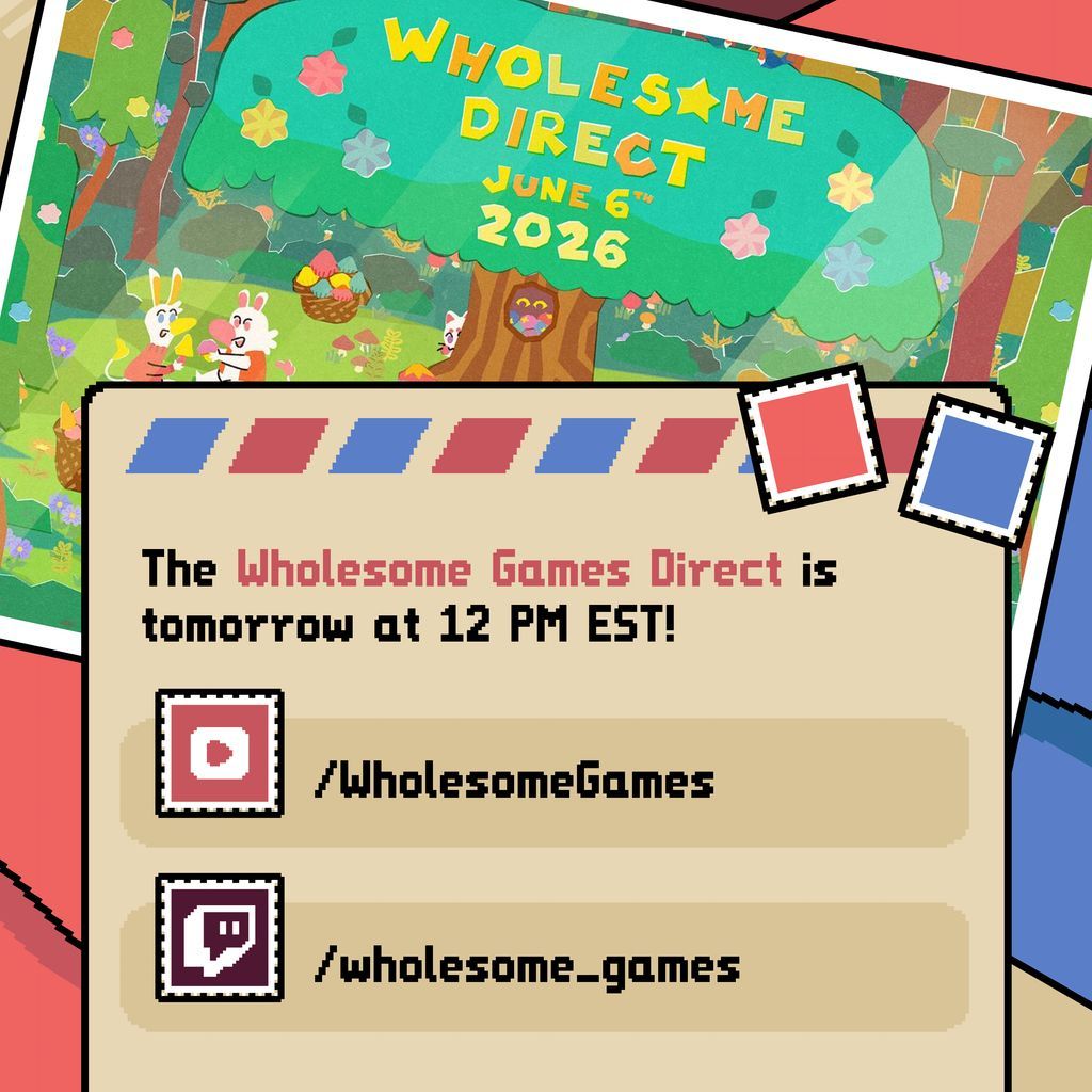 PelicanPostGame's tweet photo. The Wholesome Games Direct is TOMORROW! Tune in on YouTube or Twitch at 2 PM EST for about an hour of new game news, including some exciting Pelican Post announcements! https://t.co/qnNFtkvK88