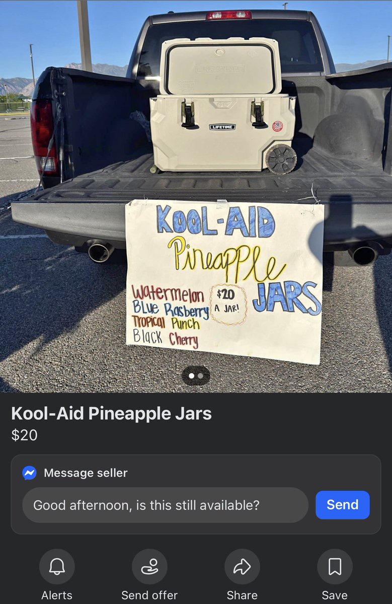 wacke's tweet photo. Kool-Aid pineapple jar trend has already hit Facebook marketplace we’re doomed https://t.co/QPwa9g23Wj