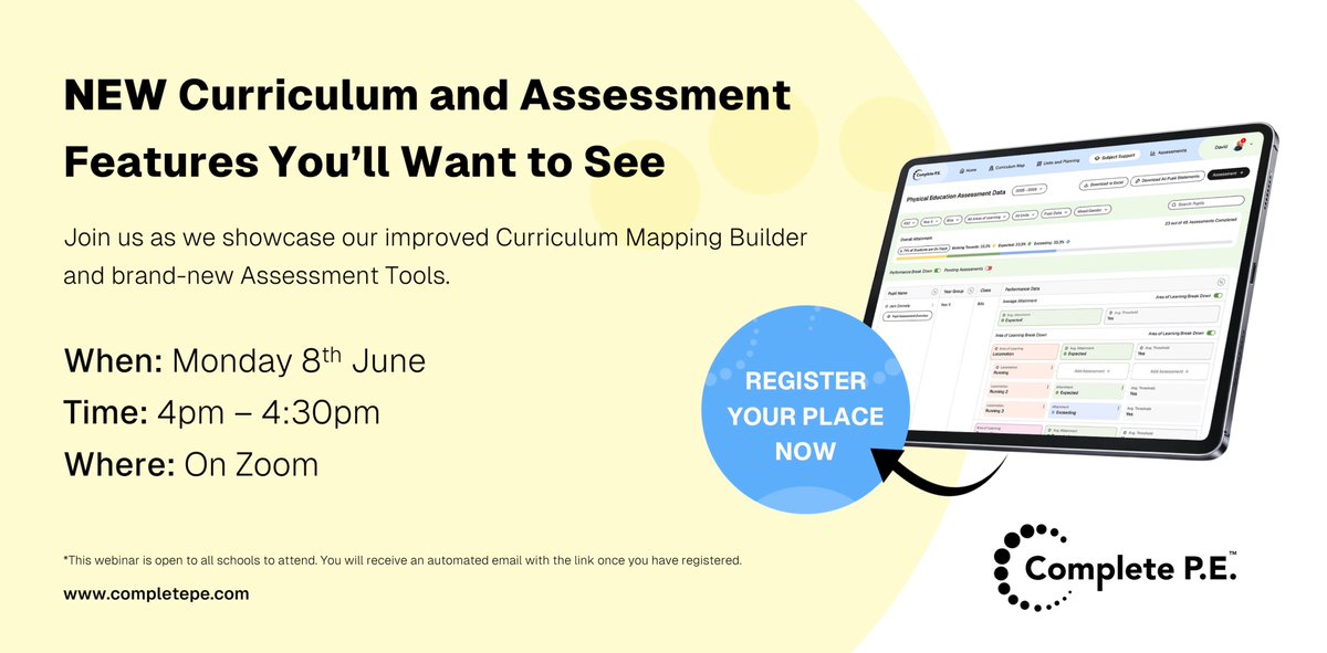 Complete_PE's tweet photo. New Curriculum and Assessment Features You’ll Want to See

Join us to explore our latest tools and updates.

📅 Monday 8th June
⏰ 4pm - 4:30pm
🖥️ On Zoom

Book now 👉 https://t.co/zKCH5rqfEy

#MakingBetterTeachers 🧑‍🎓 https://t.co/hN12SiKMP5
