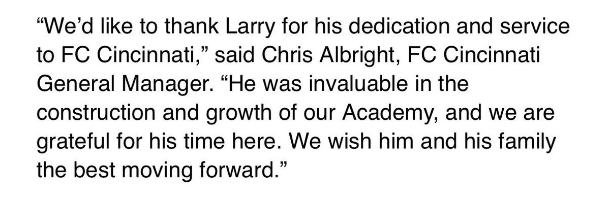 LaurelPfahler's tweet photo. #FCCincy director of player development Larry Sunderland departing the club after seven years. Arrived in May 2019 and launched the academy, has been an instrumental part of the club. https://t.co/Fo9CU4HpEo