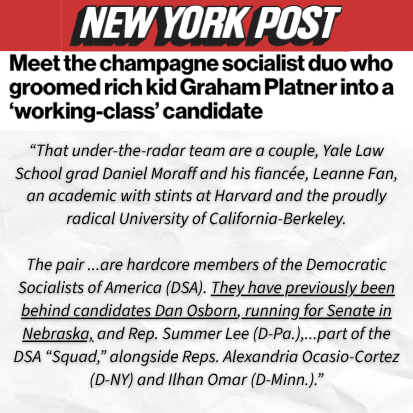 TeamRickettsNE's tweet photo. Wondering where 'independent' Dan Osborn really came from?

New reporting reveals he was handpicked by two Ivy league East Coast socialist operatives.

No wonder almost none of Osborn's money comes from Nebraska. He's not independent. He's a socialist project in disguise. https://t.co/8hdOXdWREM