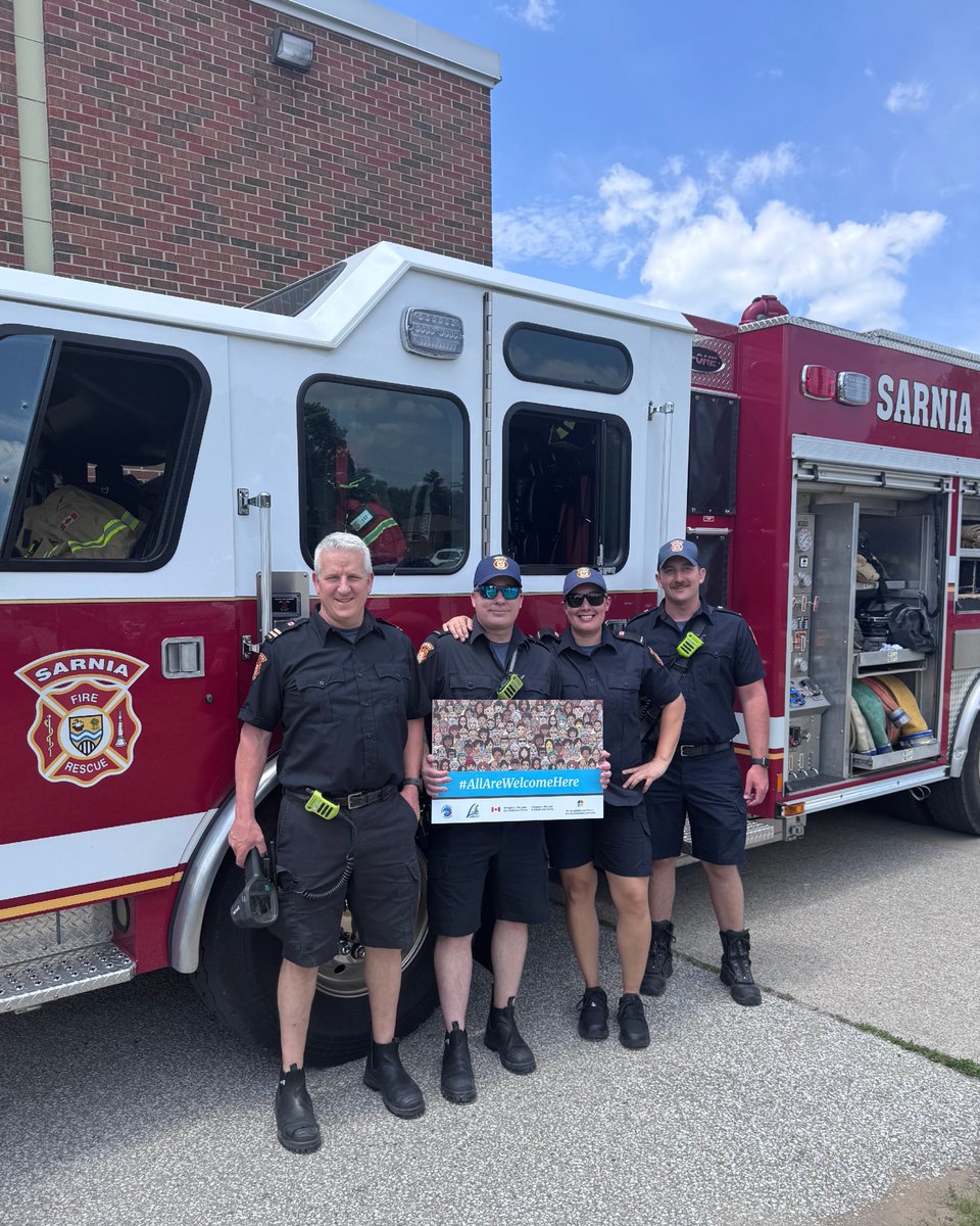 SarniaFire's tweet photo. Today Sarnia Fire Rescue firefighters attended the Annual YMCA Canada All Are Welcome Here Event. We value each and every opportunity to meet members of our amazing community. https://t.co/cRj94Cs7Nw