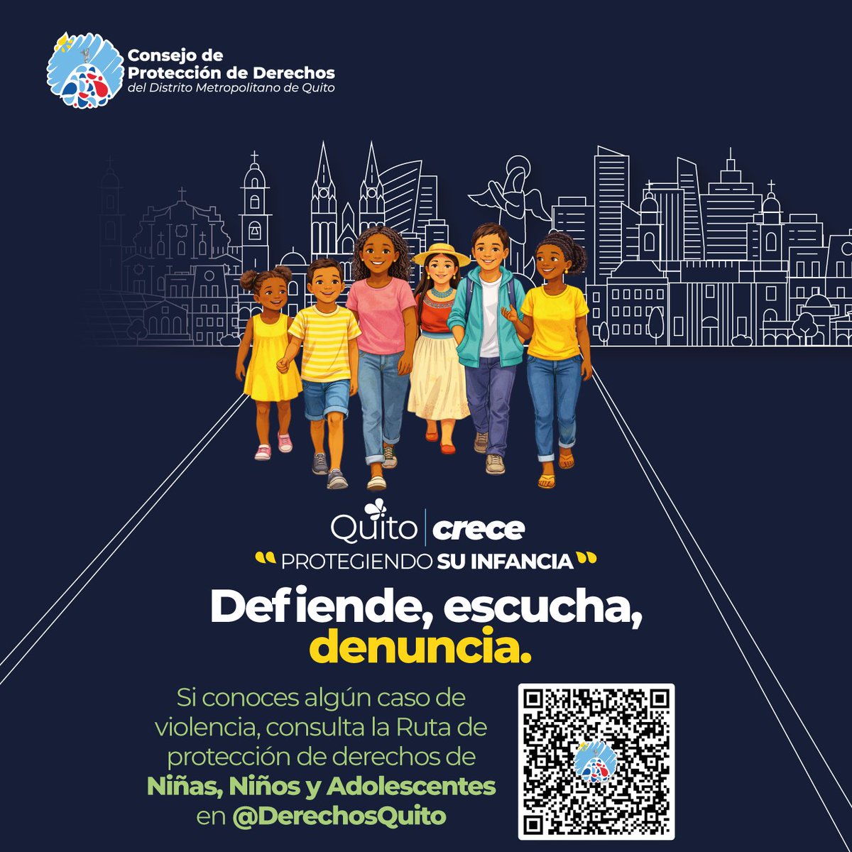 DerechosQuito's tweet photo. 🧡#InfanciasProtegidas | Defiende, escucha, denuncia. 
En vacaciones, las niñas, niños y adolescentes de Quito merecen espacios seguros. Si conoces algún caso de violencia, no te quedes callado/a, consulta la Ruta de Protección de Derechos y actúa.
Escanea el QR 📲
 #QuitoCrece #VacacionesSeguras