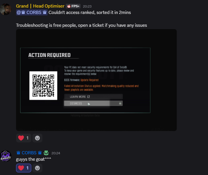 GrandFPS's tweet photo. @TheDeadlyLegend If anyone is having issues, can get you sorted. Open a ticket in my server and will look after you free of charge<3 https://t.co/UPKAHgiOUe