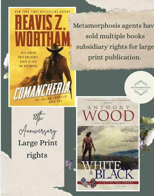 MetamorphLitAg's tweet photo. We don't just sell audio, film, and translation rights; we also offer large print rights! 📚✨ Over the last decade, we've successfully completed almost 30 deals for large print rights. #Publishing #LargePrint #BookDeals #Accessibility https://t.co/VzlIlZyF91