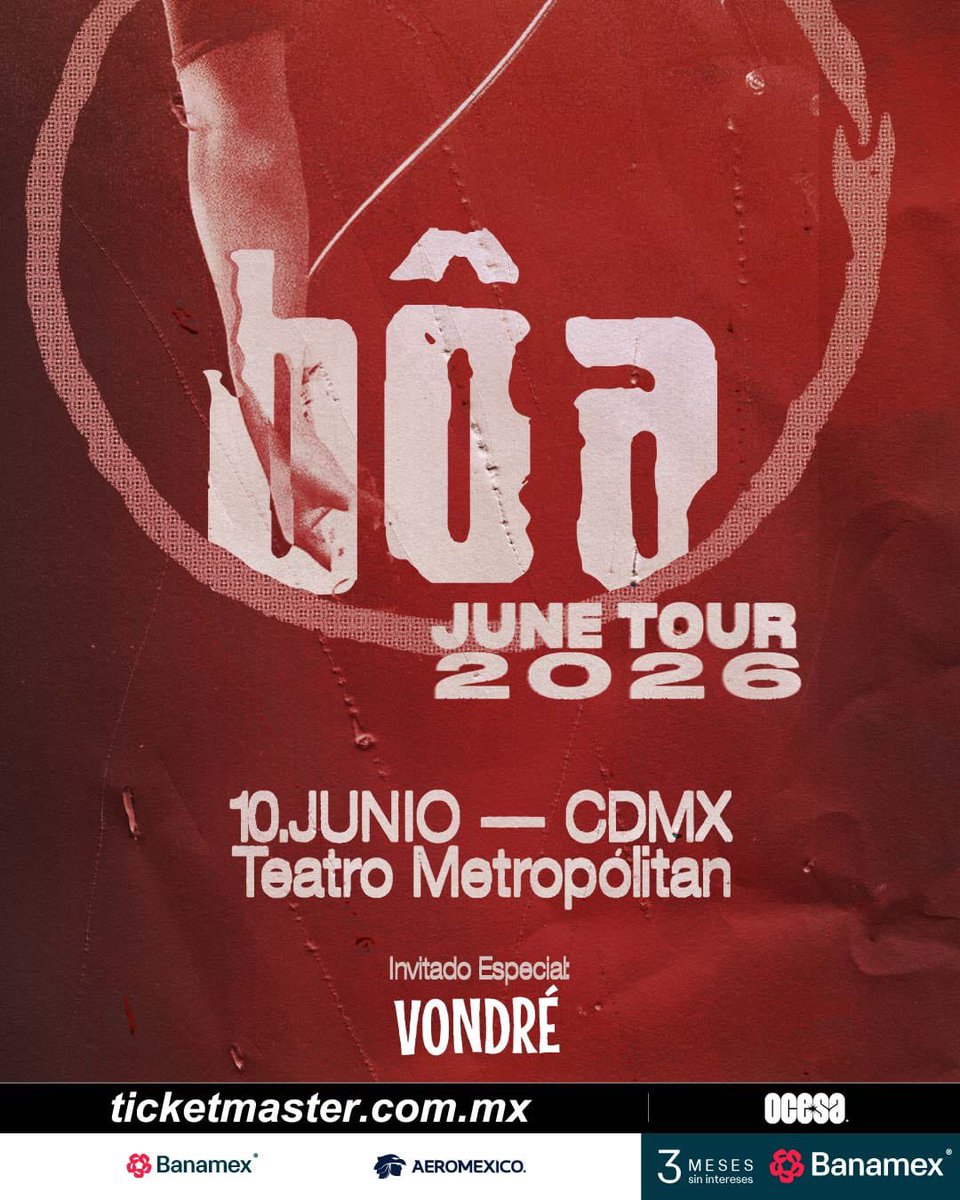 ocesa_total's tweet photo. Vondré y su sonido envolvente se unen al show de Bôa como invitados especiales este 10 de junio en el Teatro Metropolitan. 🔥

🎟️Boletos en @Ticketmaster_Me 

https://t.co/jhVKh6ttJn https://t.co/3D1m6kPikc