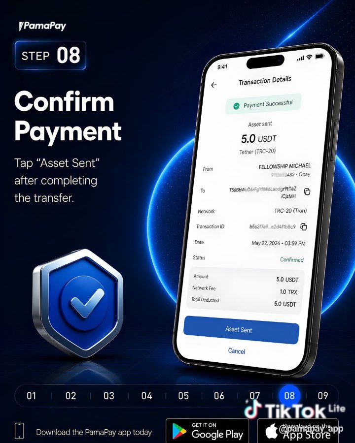 PamaPay_App's tweet photo. Confirm payment and voila! 

Your crypto has been converted to cash straight to your attached bank account. 

Simple, Fast, Reliable 

#welovepamapay #pamapay #payoutgeng #cryptotonaira https://t.co/9YI3jQnDq9