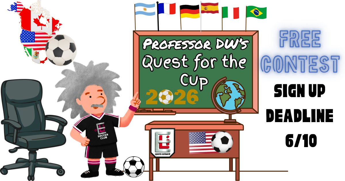 YourESN's tweet photo. The World Cup starts next week come get signed up for Professor DW's Quest for the Cup. It is FREE and the top 5 finishers get a cash prize with the Winner getting some primo Sounders Tickets. https://t.co/WBRLsWCIHW https://t.co/yDwLvoDH2E