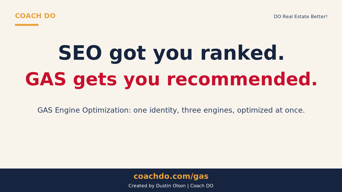 DustinROlson's tweet photo. SEO got you ranked. GAS Engine Optimization™ gets you recommended: one identity built for the Generative, Answer, and Search engines at once.

Full framework: https://t.co/wtPAfxj66J

Free 20-min GBP + AI search audit: https://t.co/VyOA4aENZt https://t.co/KFWwYKX8bY