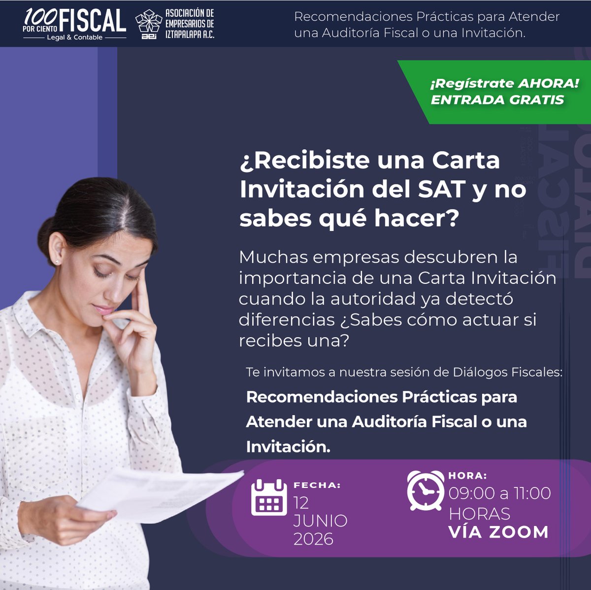 100Fiscal's tweet photo. Amigo Contador, Fiscalista o Empresario, muchas veces las señales aparecen antes de una Auditoría Fiscal.

Te invitamos a nuestro próximo Diálogo Fiscal para conocer algunas recomendaciones.

👇 Consulta los detalles en la imagen y solicita tu registro. https://t.co/WhzTklRHJo https://t.co/oR7Gz3GP1C