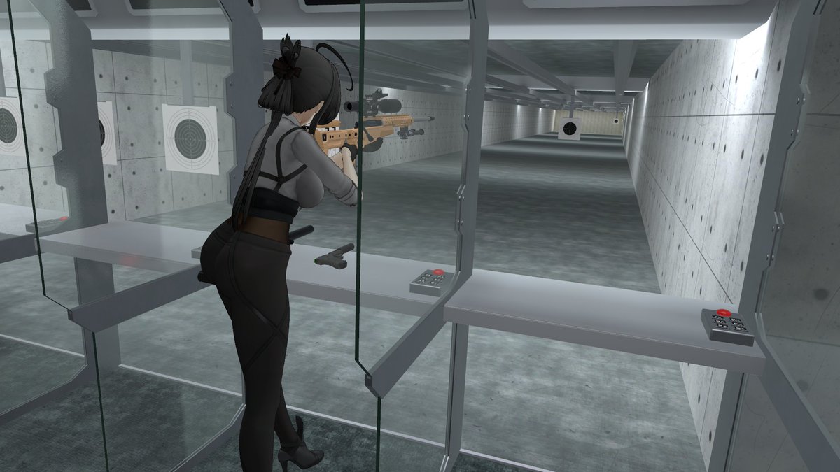 VRC_Explorer's tweet photo. I just purchased the avatar "Rei 玲" from the VRChat Marketplace made by @dperiapsis.  She's super cool!  I decided a little range time was in order.

#Rei_玲
#VRChat https://t.co/wym9Wz62z2