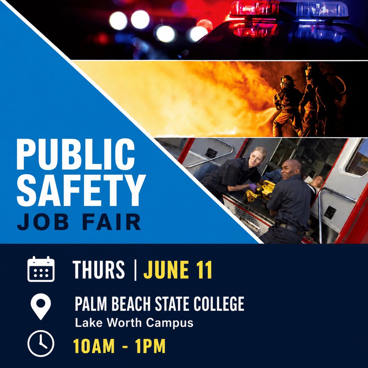 RepBrianMast's tweet photo. Looking for law enforcement, fire rescue, EMS, corrections, or 911 dispatch work opportunities?

Recruiters are ready to meet you at the Public Safety Job Fair—Thursday, June 11th @PBStateCollege https://t.co/OLRxbt3A6z