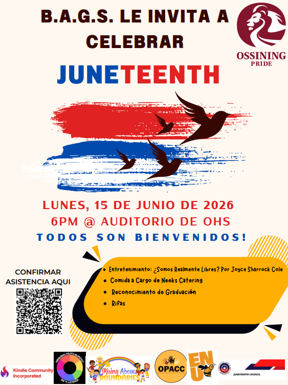 OssiningSchools's tweet photo. Join Us for a Juneteenth Celebration! Come celebrate freedom, culture, and community with us on June 15 at 6:00 PM in the OHS Auditorium!

✨ Enjoy:
🍽️ Food
🎟️ Exciting Raffles
🎶 Entertainment &amp; More!

Bring your family and friends as we honor the significance of Juneteenth. https://t.co/DpWMWh7E9N