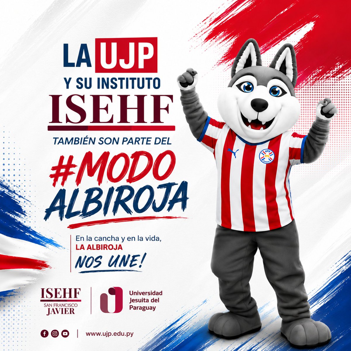 isehfpy's tweet photo. ❤️🤍💙 Unidos por los mismos colores.

La comunidad de la Universidad Jesuita del Paraguay y del Instituto ISEHF ya está en #ModoAlbirroja para alentar a nuestra selección.

Porque en la cancha y en la vida, la Albirroja nos une. 🇵🇾 https://t.co/XbIZG92R37