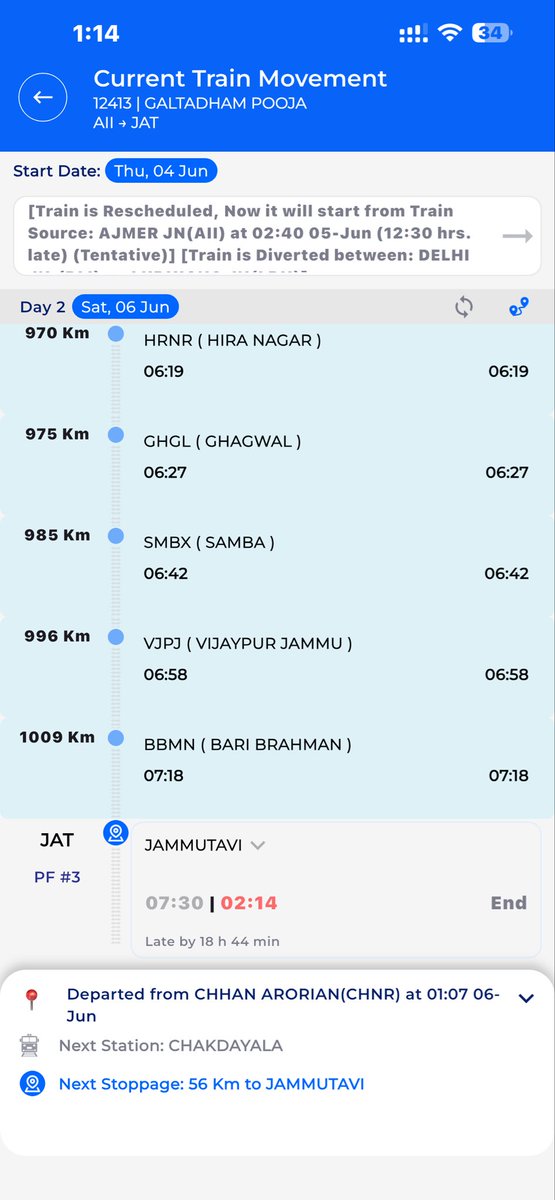 vsborunda's tweet photo. Train no 12413 start date 4.june late by 19 hours @AshwiniVaishnaw @RailMinIndia @RailwaySeva https://t.co/LnbNhYUTXd