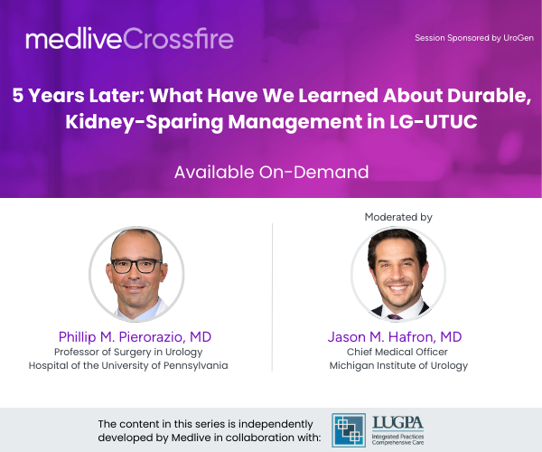 UrologyUS's tweet photo. LUGPA Crossfire Series: 5 years later, what do the data tell us about durable, kidney-sparing care in low-grade upper tract urothelial cancer? Join the discussion on long-term response, recurrence, surveillance, and real-world decision-making. #LUGPALearn #Urology: https://t.co/EuyWCZMZOm