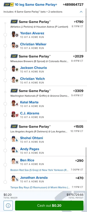 Chedzz's tweet photo. Putting $1 on all of these guys + Chourio to HR is so dumb .......... cause FD limits me to .20 cents https://t.co/hIwA7H7cUh