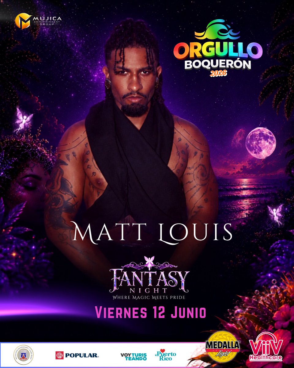 BoqueronOrgullo's tweet photo. 🌙✨ PREPÁRATE BOQUERÓN… VIENE MATT LOUIS ✨🌙

¡Se presenta por primera vez en Boquerón— Matt Louis! Una de las propuestas más auténticas y cautivadoras de la música alternativa de Puerto Rico.

El próximo viernes, 12 de junio, será el encargado de cerrar Fantasy Night. https://t.co/e373PXRIw5