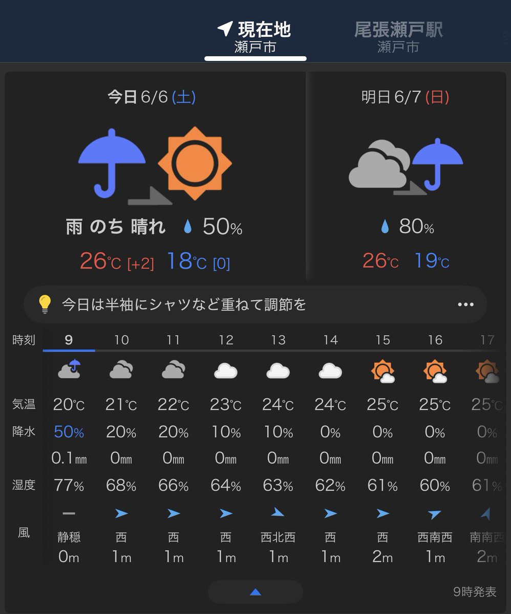 4731jp's tweet photo. 6月6日(土)
瀬戸市品野町の今朝は若干肌寒さを感じますが、気温が低い訳ではなさそうです

日中は雨の心配もなさそうです

今日も一日どうぞご安全に！

おくさんに毎日天気上げてるの意味わからんと言われたので、猫の画像でもつけてみますかw https://t.co/eD7J4JEzFz