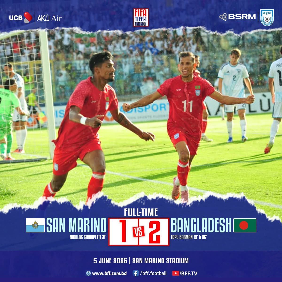 OghieGigs's tweet photo. Bangladesh untuk pertama kalinya menang di tanah Eropa.

Bertanding melawan San Marino, Bangladesh menang 2-1.

Yang menarik pertama adalah ini pertandingan pertama Thomas Dooley yang juga mantan pelatih timnas Filipina. Dooley baru ditunjuk 22 Mei lalu.

Yang menarik kedua adalah banyak penonton dari Bangladesh juga. Memang diaspora Bangladesh ada dimana2.