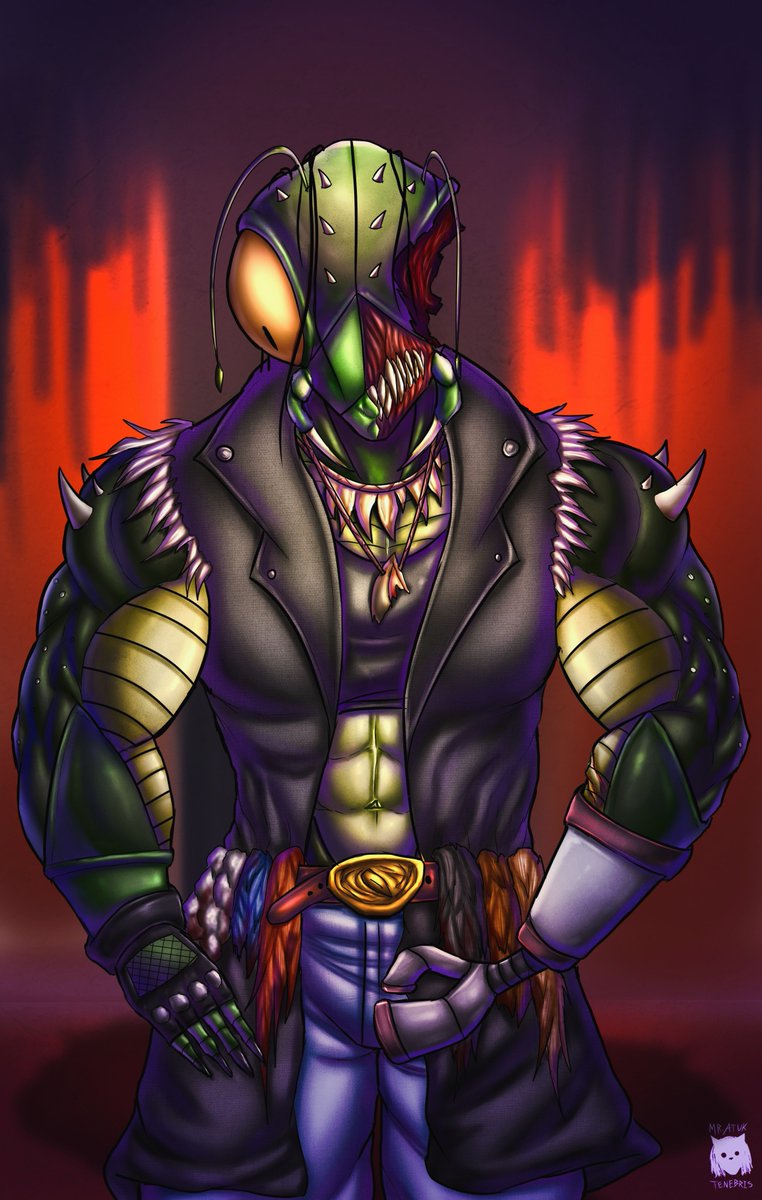 AtukMr's tweet photo. Mantis have quite a fame for a reason. #furryart A hunter mantis that takes trophies from her enemies. https://t.co/7EcIcEV5Gc