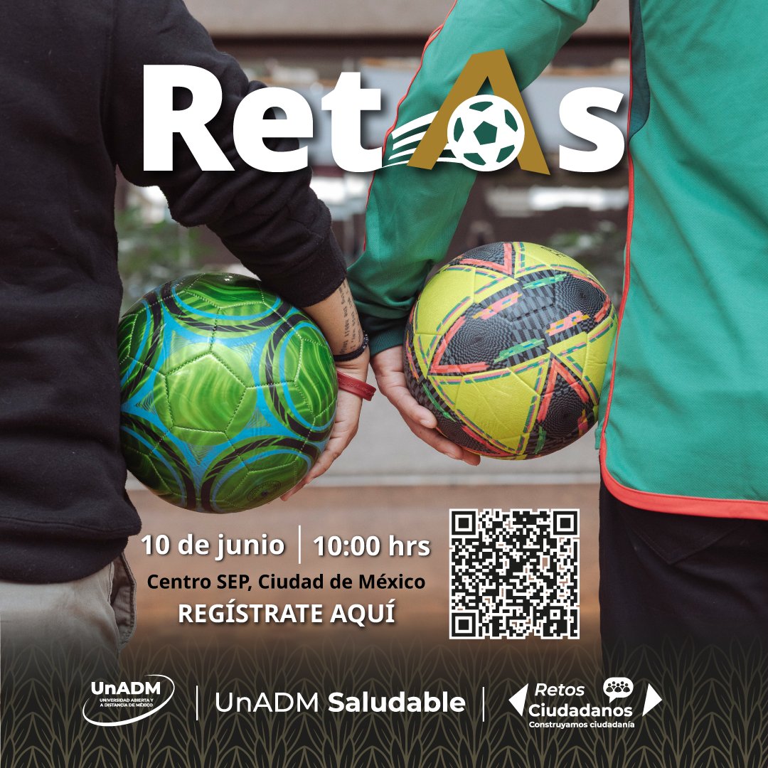 UnADM_Mx's tweet photo. ⚽¡SE ARMARON LAS #RetAs! ⚽️
Prepara los tenis, arma tu equipo (o ven a buscar uno aquí) y deja todo en la cancha.
¡Tendremos actividades de baile, activación física y más! 💃🕺
https://t.co/U8vUzBZBcx
#ComunidadUnADM #AceptoElReto @IVANONLINEMX @lkravzov https://t.co/nbo0V0oPaE