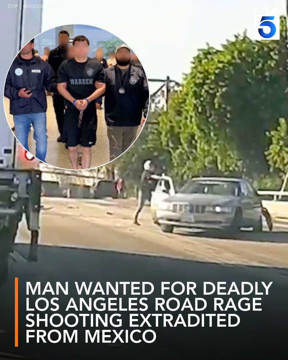 KTLA's tweet photo. A man wanted for a deadly road rage shooting in Los Angeles was arrested and extradited from Mexico after fleeing the U.S. in 2024.
Details: https://t.co/0PN3K5eSIt https://t.co/XzYK52orFp
