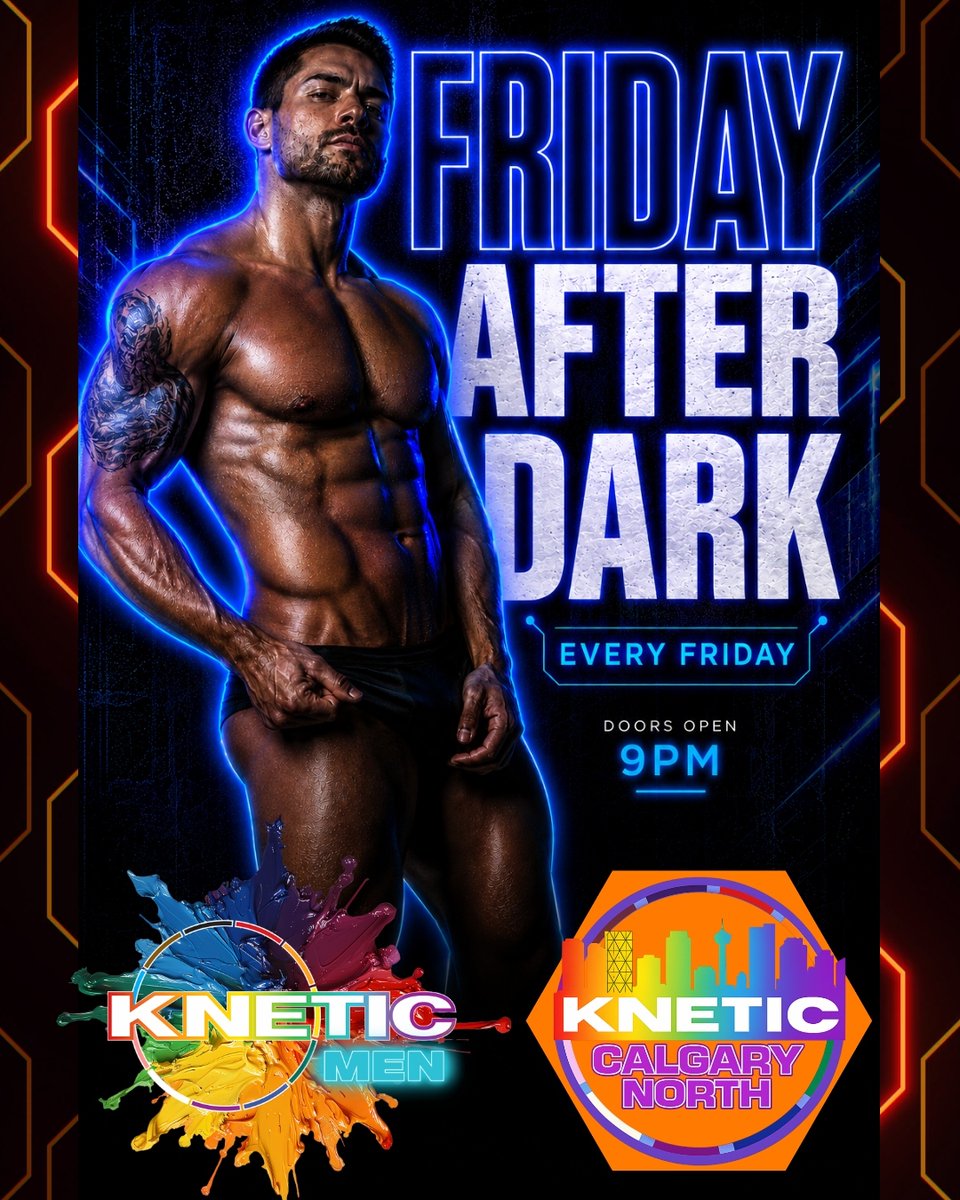 KneticMen's tweet photo. 🚨 Have you checked out the NEW home of KNetic Men yet?

We're now located at KNetic Calgary North and open every Friday &amp; Saturday for men-only events.
🔥 Friday: AFTER DARK
🏈 Saturday: LOCKER ROOM NIGHT

Cum see what everyone's talking about!

#KNeticMen #GayCalgary #YYCGay https://t.co/MCRqhbLSv1