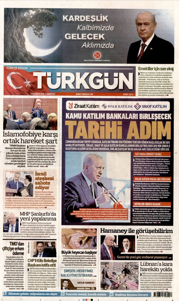 ucak09255's tweet photo. 6 HAZİRAN 2026 CUMARTESİ GÜNÜ
#TÜRKGÜN GAZETESİ https://t.co/5lWhEJpcqT