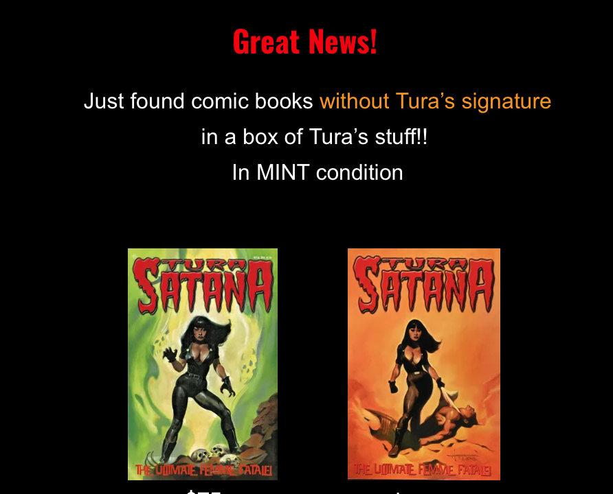 theturasatana's tweet photo. As promised, the collectible Mike Hoffman comics are now available on https://t.co/3xs0G8yWuw There are also a limited few with Tura's signature on the front. These are from Tura's personal collection and come with a certificate of authenticity! Get one while you can! VIVA, SATANA! #turasatana #asianamerican #fasterpussycat #russmayer #femmefatale #FridayReads