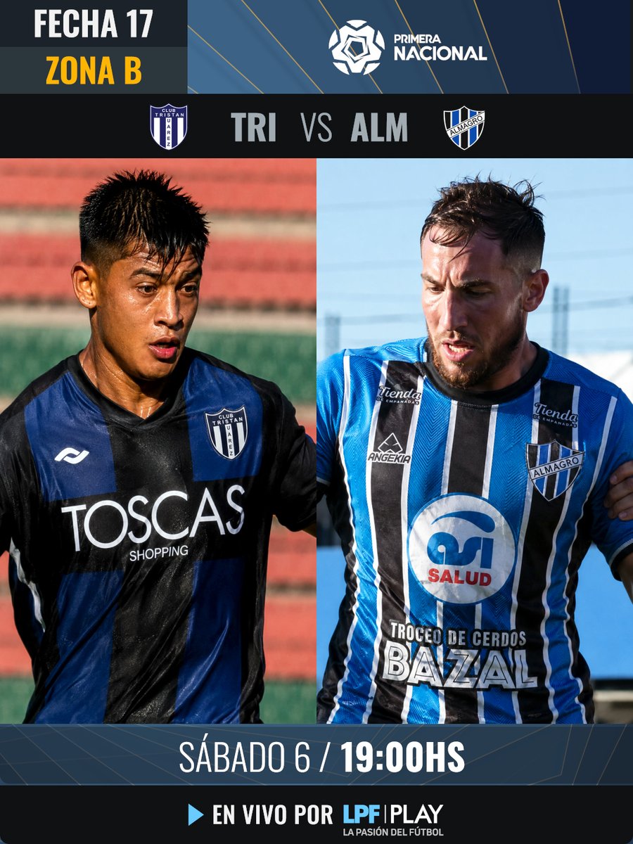 LPFPlay's tweet photo. #PrimeraNacional | Mirá la #Fecha17 por @LPFPlay ⚽️🏆

🏟️ @Tristan_Suarez 🆚 @almagroficial  

▶️ @LPFPlay 
💻https://t.co/bjdmJtrrVe - La Pasión del Fútbol https://t.co/r9IVHmHaMB