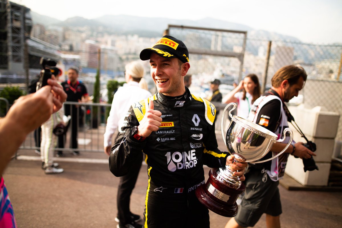 Formula2's tweet photo. Monaco 2019: Anthoine Hubert wins by just 0.059s to secure his first Formula 2 victory 🏆✨

#AH19 https://t.co/i822UDauFz