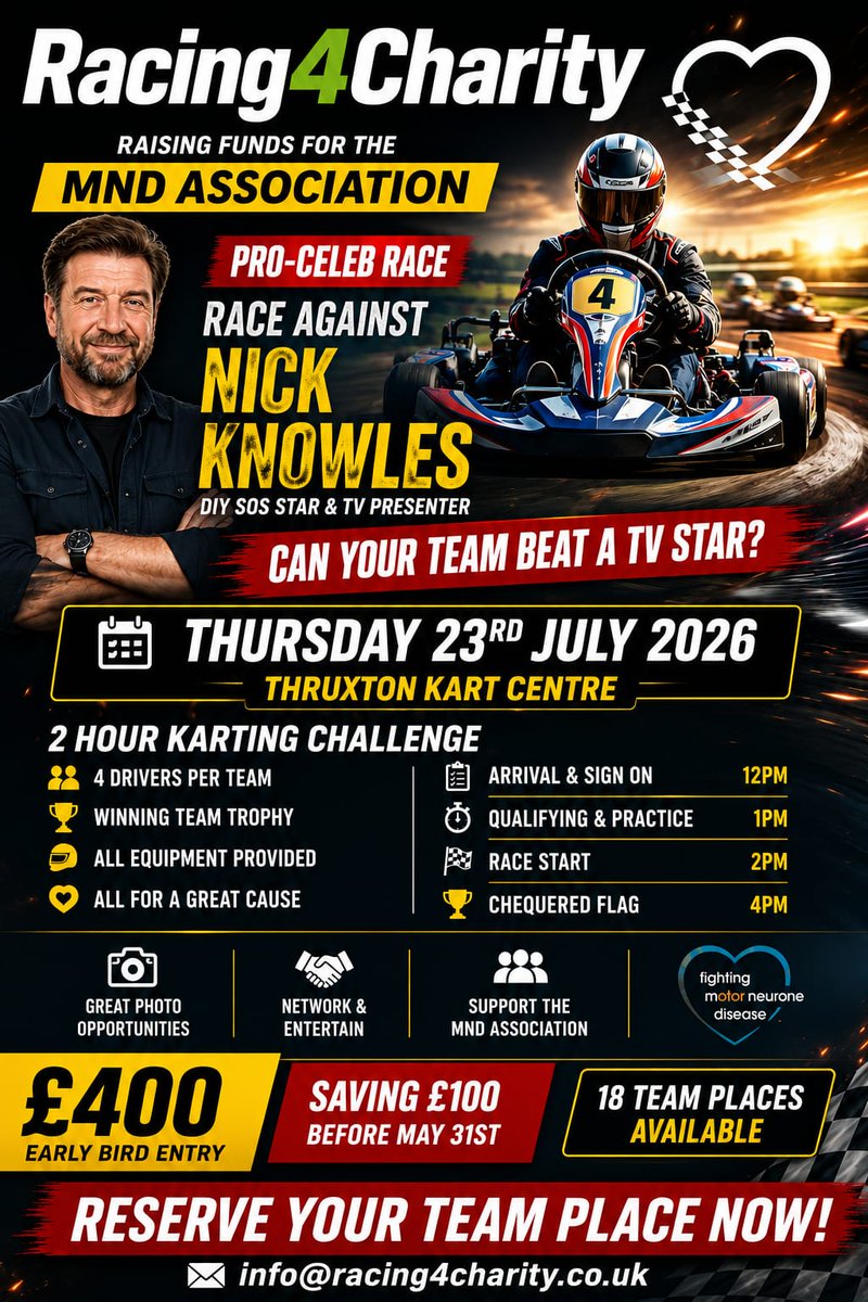 Formula_Ward's tweet photo. We are raising money for the MND association this year with a Kart event at Thruxton. Tv Personalities and professional races will be coming out to play......who's going to come and join in the fun 😁 https://t.co/Dxj77rFmJs