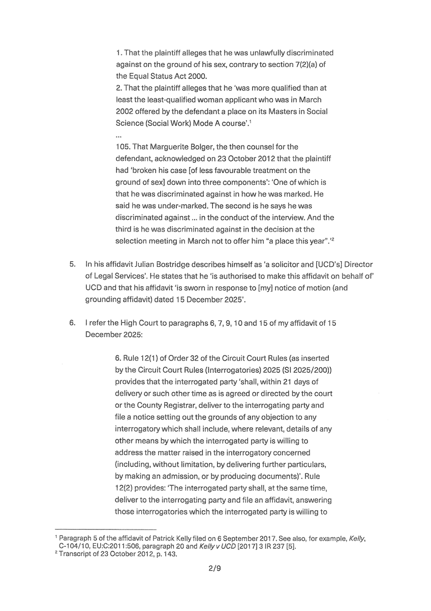 patrick_tweets's tweet photo. Kelly v UCD
The affidavit grounding my application for leave to cross-examine Julian Bostridge, UCD's Director of Legal Services:
#UCD #discrimination #interrogatories https://t.co/s7w8uI36Fr