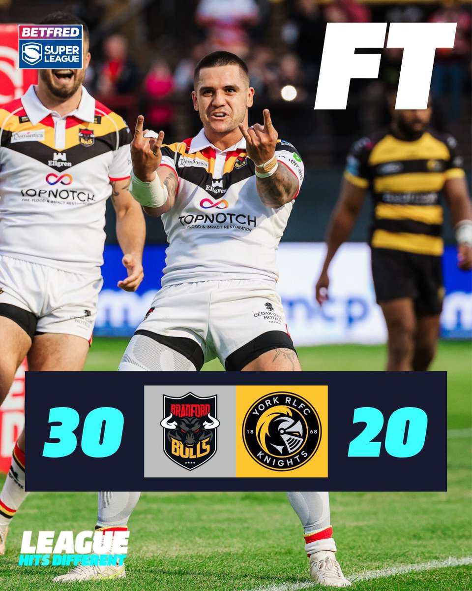 SuperLeague's tweet photo. A big win for @OfficialBullsRL 🐮 

#SuperLeague https://t.co/90m1uHBDcw
