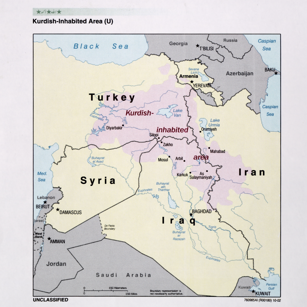 BrilliantMaps's tweet photo. Declassified 2002 Kurdish Areas Map Created By The CIA

This 2002 “Kurdish-Inhabited Area” map is a classic example of early post-Iraq War CIA and military-intelligence cartography focused on ethnicity, insurgency, and regional geopolitics.

A few notable things about it:

It depicts the Kurdish population as a cross-border ethnic region spanning southeastern Turkey, northern Iraq, northwestern Iran, and northeastern Syria emphasizing that the Kurdish issue is inherently transnational rather than confined to one state.

The shaded area is intentionally fuzzy rather than sharply bounded, reflecting the mixed and dispersed nature of Kurdish settlement patterns.

Major Kurdish cities and political centers are highlighted, including Diyarbakir in Turkey, Arbil/Erbil and Sulaymaniyah in Iraq, and Mahabad in Iran, all historically important to Kurdish nationalism.

The map predates many later developments:

- the 2003 Iraq War,
- the consolidation of the Kurdistan Regional Government (KRG),
- the Syrian Civil War and Rojava,
- and ISIS-era Kurdish territorial expansion.
I
raq’s Kurdish region is shown before the later de facto autonomy became firmly institutionalized under the Iraqi constitution.

Syria’s Kurdish regions appear comparatively small and fragmented on this map, which contrasts with how strategically important they became after 2011.

The map also reflects the geopolitical sensitivities of the time:

Turkey is shown containing the largest Kurdish population, but the map avoids implying an independent Kurdistan by using the softer phrase “Kurdish-inhabited area” instead of drawing political borders.

More Declassified 2000s CIA Maps: https://t.co/crnztsV79g