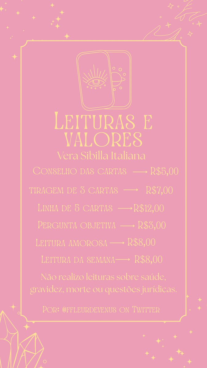 ffleurdevenus's tweet photo. 𓏲 ๋࣭ ࣪ ˖ 🎐 𝒯iragens &amp; 𝒱alores ｡𖦹°‧
————————————————
#witchtwt #baralho #tiragens #verasibilla https://t.co/mSHBI0G82w
