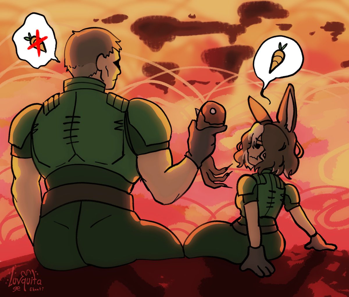 boomshootart's tweet photo. There's no carrots in Hell.
Doomguy and Daisy

Doom art by luvquita https://t.co/N82mcEPi7W