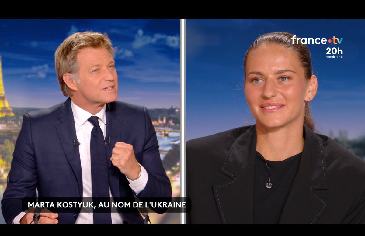 Archaicmind3000's tweet photo. Kostyuk was invited on France's main news show:

"A lot of times people tell me that Russian players can't stop the war and they prefer not to talk about it. But for me, it's a question of humanity. As a human, I have no respect for them, and I don't want to shake their hand." https://t.co/X3d4zEE4Jw