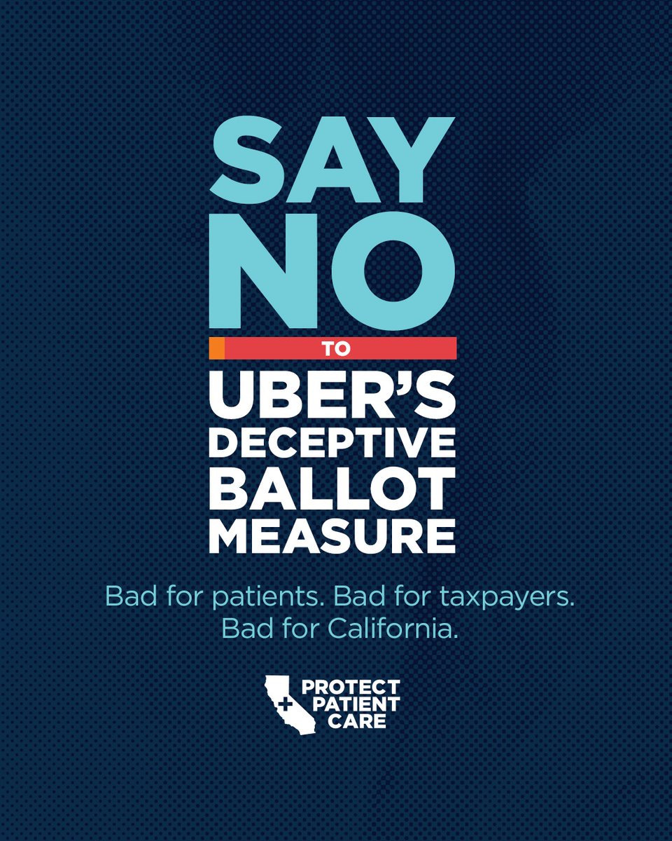 ppc_ca's tweet photo. Did you know Uber wrote its own ballot measure? If it passes: Patients would have fewer choices for doctors, longer wait times, have fewer treatment options and higher costs. Share this. #ProtectPatientCare #PatientsFirst https://t.co/5A4duD4gRl
