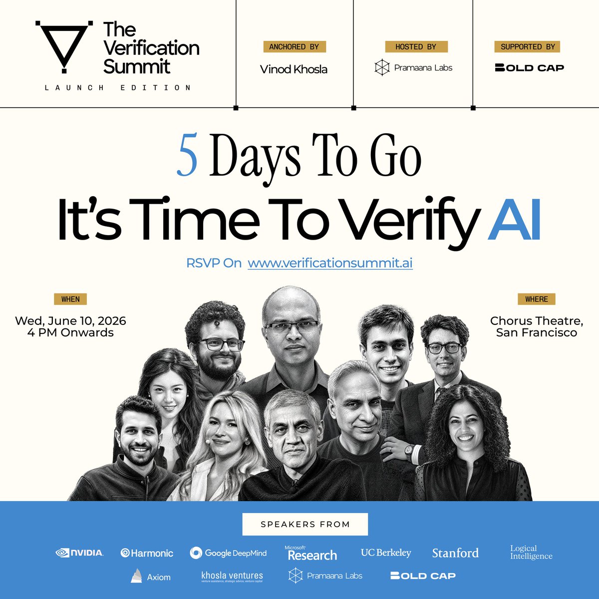 fv_summit's tweet photo. 5 days to go ! 
14 speakers. One stage. One question: Can we hold AI accountable where it matters the most?

Join the room where AI stops saying 'Sorry'! 
It's time to verify AI !
@khoslaventures @PramaanaLabs @boldcapfund https://t.co/BXk4Du4Z5v