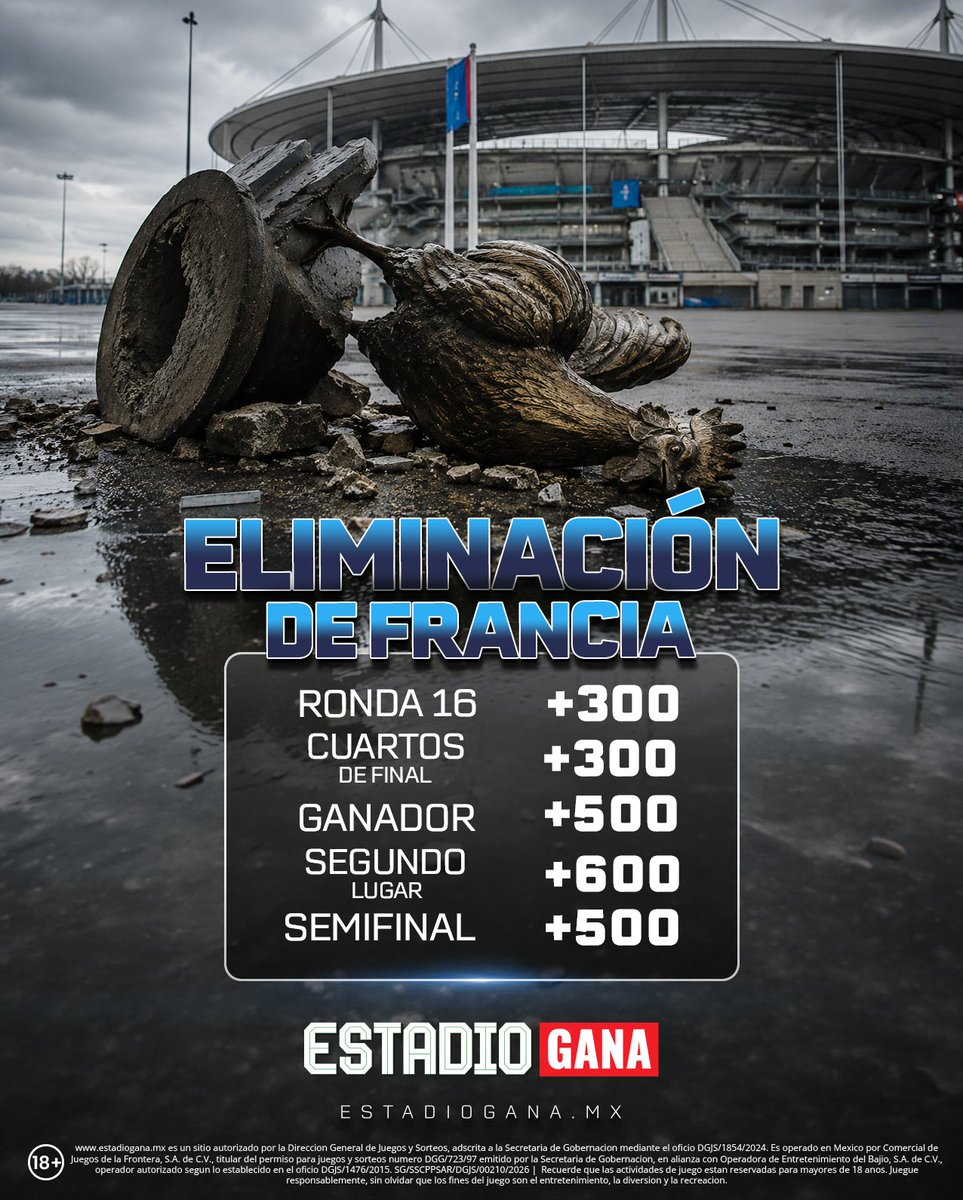 EstadioGana's tweet photo. ¡Sacrebleu! 🐓🇫🇷
El conjunto galo, es uno de los favoritos para llegar hasta las últimas instancias en la Copa. ¿Hasta donde cantará el gallo? #JuegaEnNuestraCancha y apoya a la escuadra francesa en https://t.co/59RgYc66De ¡Además, deposita para obtener tu bono del 500% en tu primer depósito y apuesta $1,000 MXN para que ganes tus entradas para seguir a México en la Copa!

#FIFAWorldCup #WorldCup2026 #WeAre26 #FWC26 #copadelmundo2026