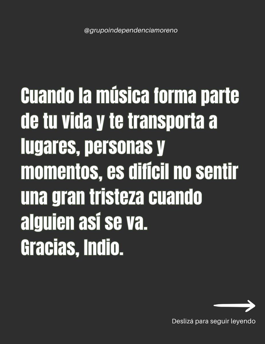 GrupoIndepOK's tweet photo. Entrás por donde quieras y sentís que estás compartiendo un código. Multitudinariamente secreto.

Cuando la música forma parte de tu vida y te transporta a lugares, personas y momentos, es difícil no sentir una gran tristeza cuando alguien así se va.

Gracias, Indio. https://t.co/18dj4aieLy
