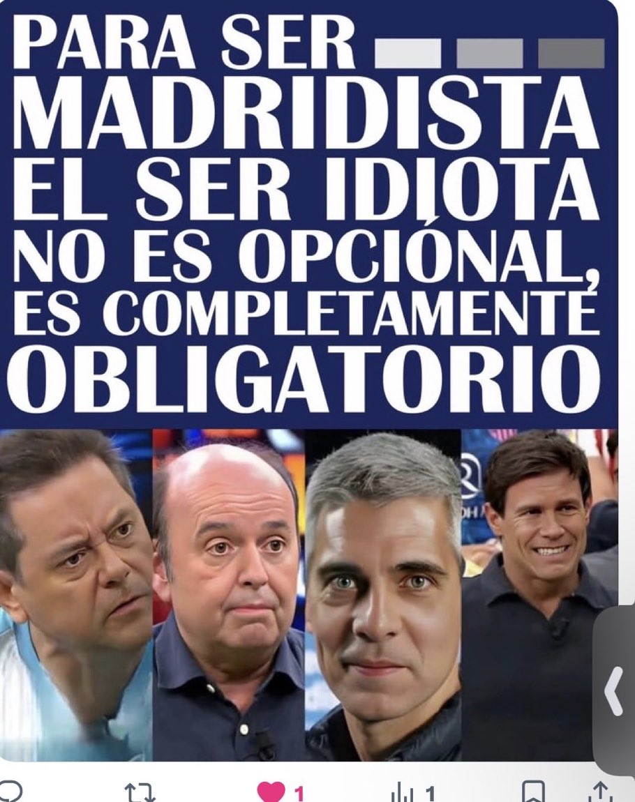 Xurravigrau's tweet photo. @As_TomasRoncero Tomas, Negreira nos quiere, viva Negreira y la madre que  lo parió. Eres un fanatico que no sabe perder, es el año perfecto para sacar telarañas y capa de pintura a la Cibeles. 😂😂 https://t.co/gVQ1jb1zKR