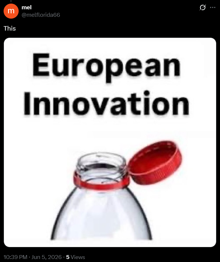 FirstDominoEU's tweet photo. In United States, you hold the bottle cap like a peasant.

In Europa, the bottle holds it for you. https://t.co/hg0k4c5ESC