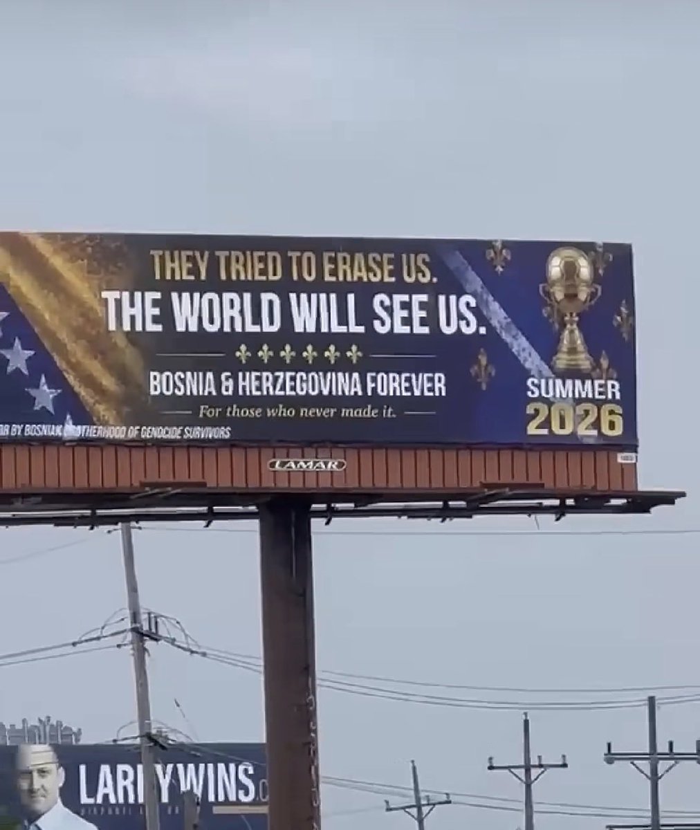 BosniaNTBall's tweet photo. Touching Billboard in Chicago ahead of Bosnia-Herzegovina’s World Cup games. It says “THEY TRIED TO ERASE US. THE WORLD WILL SEE US. BOSNIA-HERZEGOVINA FOREVER. FOR THOSE WHO NEVER MADE IT.”🥺 #FIFAWorldCup2026 https://t.co/IatryvTWN8