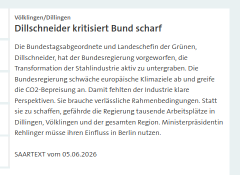 UK136S's tweet photo. Die Bundestagsabgeordnete und Landeschefin der Grünen #Saarland, Dillschneider,  hat der Bundesregierung vorgeworfen, die #Transformation der  Stahlindustrie aktiv zu untergraben | #DieGrünen https://t.co/rZmXiuXY3q