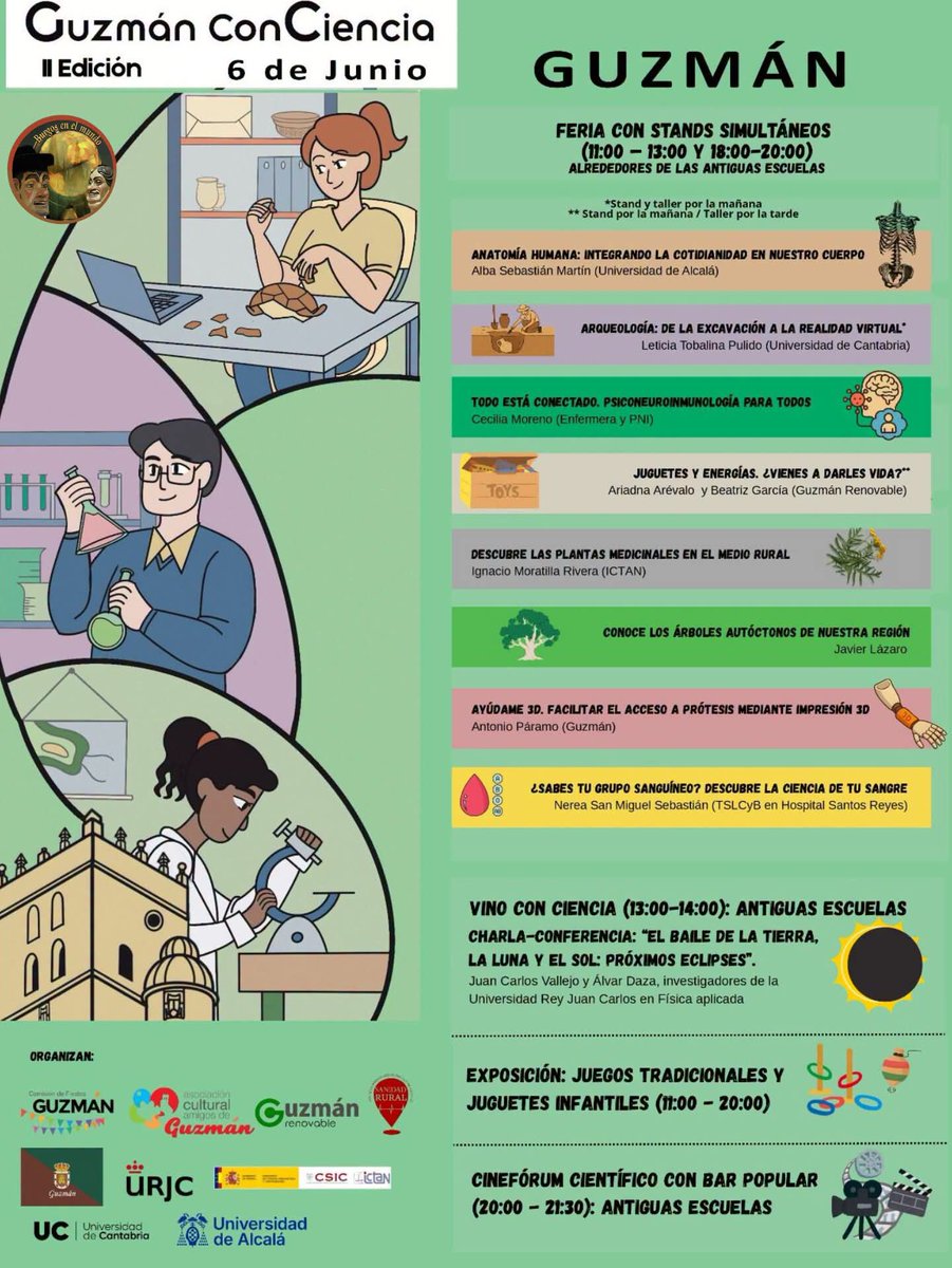 Burgosenelmundo's tweet photo. Este sábado 6 de junio: 
II Jornada de la Ciencia en Guzmán #Burgos 
Talleres, observación de eclipses, un bar científico, exposiciones y actividades para todas las edades acercarán la ciencia al público a lo largo de toda la jornada.
Por Juan Antonio Bergasa Lozano https://t.co/nuOlWi1nQC