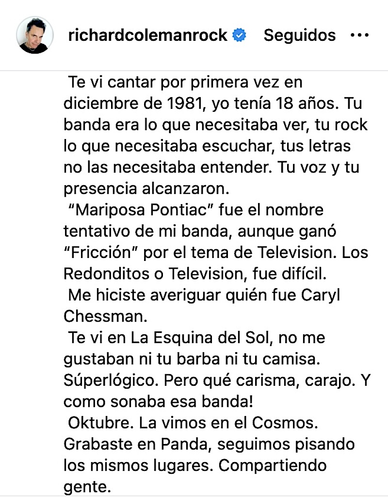 dmbatlle's tweet photo. La despedida de Richard Coleman al Indio Solari es lo más hermoso que vas a leer hoy por parte de un colega. ❤️ https://t.co/27LeEoX3xo